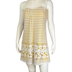 Lovers + Friends Dress Small Strapless Gold White Lace Overlay Boho Mini